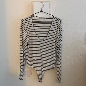 Striped V-Neck Long Sleeve Bodysuit